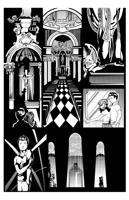 Black and white ink comic book illustration by Jeannie Hart 2013