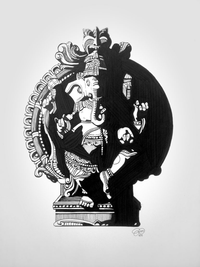Ganesha, black and white, Jeannie hart, Pen, Ink, Illustration