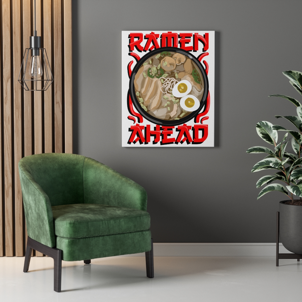 Canvas of Ramen Ahead Illustrated by Jeannie Hart on a grey wall